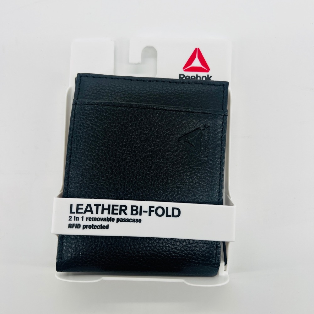 NEW Reebok Leather Bifold Wallet with Card‎ Case RFID Protected Black